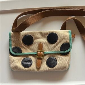 Fossil Navy Blue Polka Dot Canvas Crossbody Bag